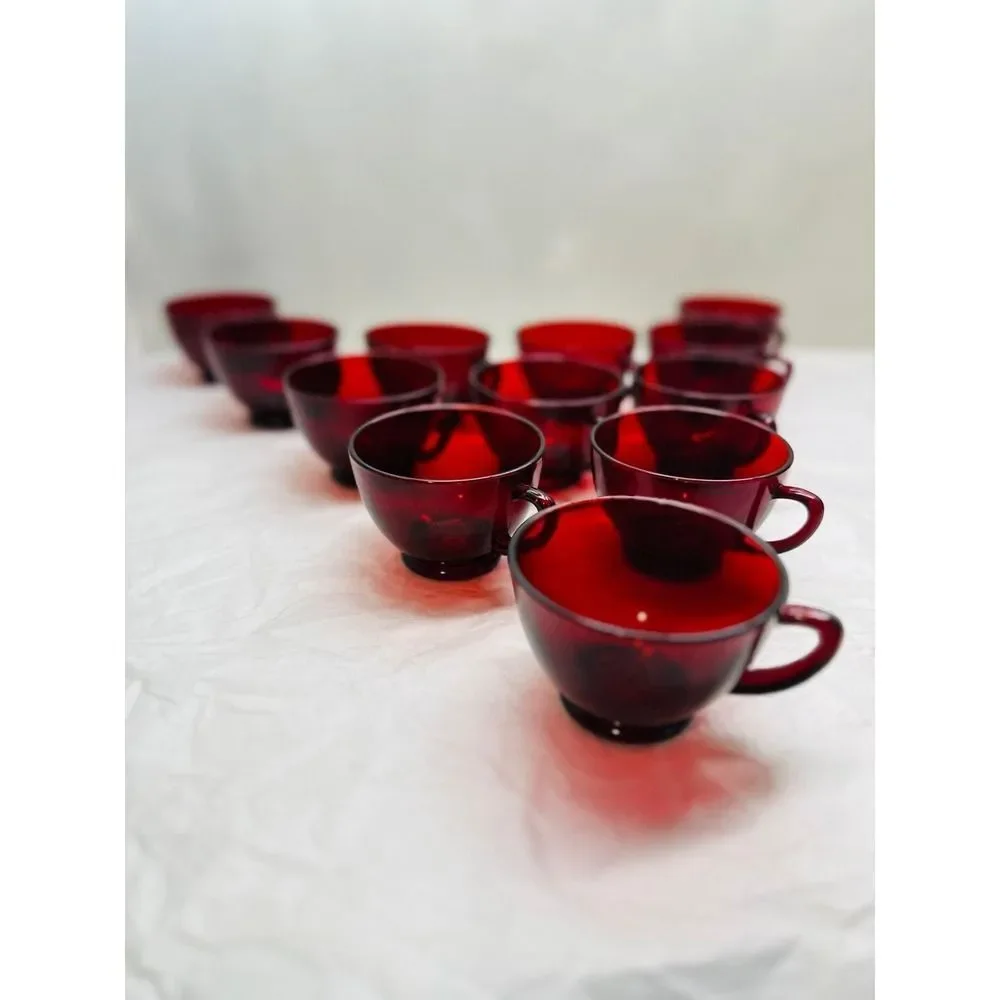 Vintage MCM Anchor Hocking Royal Ruby Red Punch Cups Set 6